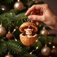 thumbnail image 4 of Adornos de árbol de Navidad de resina de animales del bosque dormidos, decoración colgante con cáscara de nogal y gorro de Papá Noel, 4 of 7