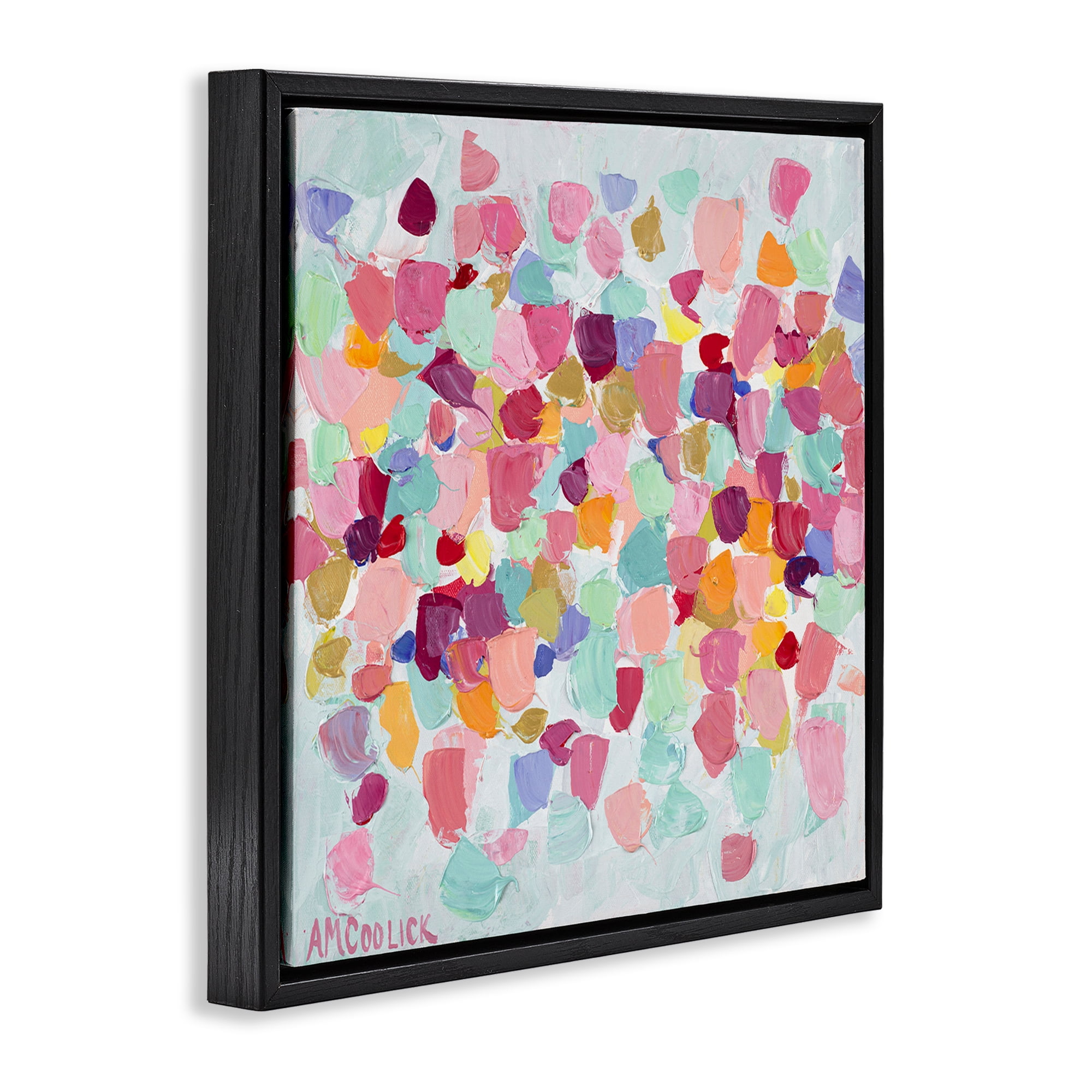 Stupell Industries Pastel Hue Splotches Abstract Painting Black Floater Framed Canvas Art Print Wall Art, 18 x 18