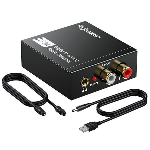 Rybozen 192KHz Digital to Analog Audio Converter, Toslink Optical to 3.5mm Jack Audio Adapter