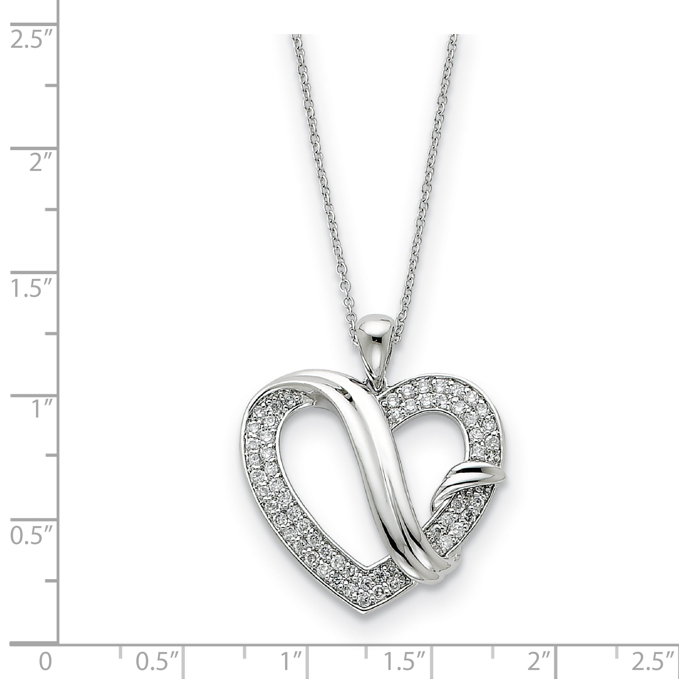 18 Inch Rhodium Plated Sterling Silver /& CZ Sisters Double Heart Necklace Friends Forever