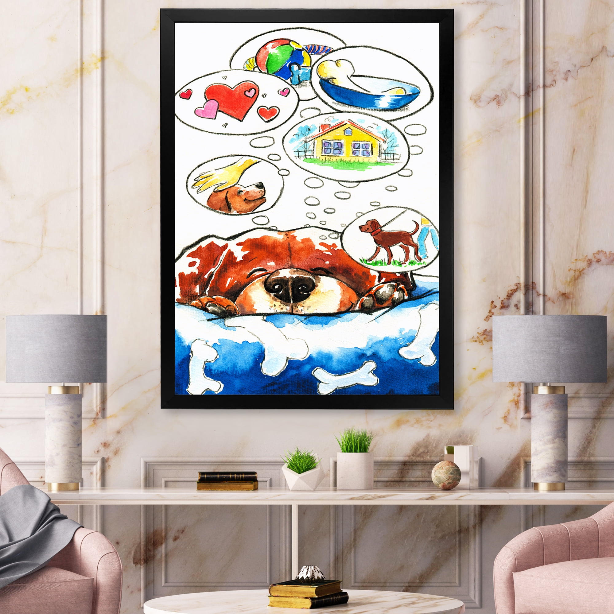 Designart 'Dog Having Dreams' Children's Art Framed Art Print
