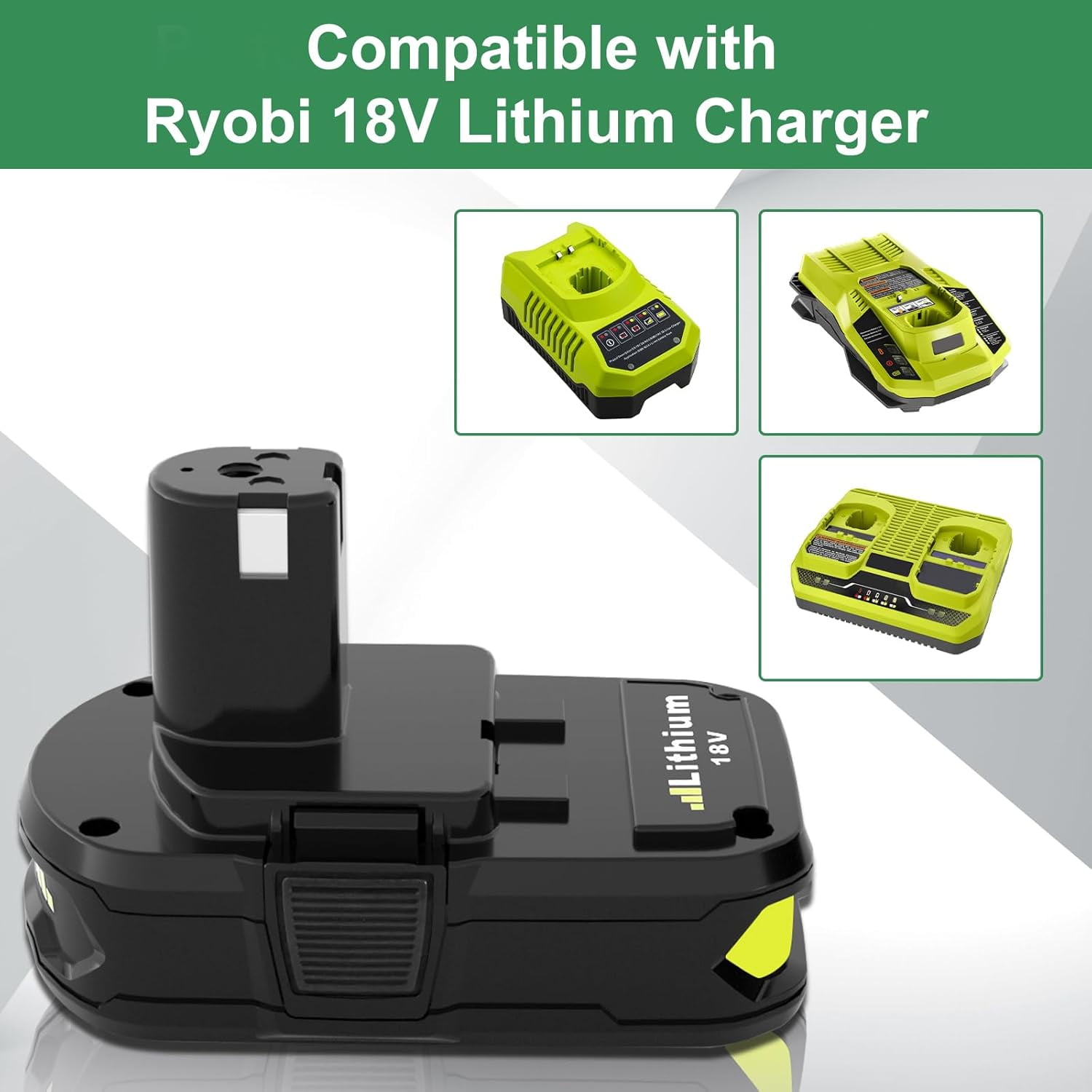 2Pack 18Volt P102 Replace for Ryobi 18V Batteries and Charger Combo for 18 Volt ONE+ P103 P104 P105 P107 P109 P190 P191 P122