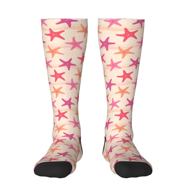 Fotbe Starfish Calcetas Divertidas Estampadas para Hombre y Mujer, Calcetas de Algodón hasta la Rodilla para Caminar, Correr, Enfermería y Embarazo