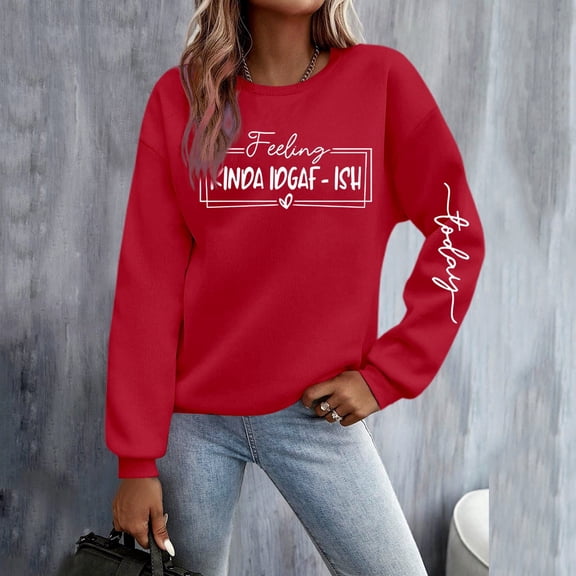 Women's Fashion Casual Solid Color Loose Long Sleeve Letter Print Round Neck Hoodie Fall Clothes Women Adult Small Hoodie Light Jacket Women Butter Hoodies Women Women Drop Shoulder Sweatshirt