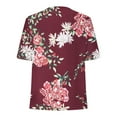 thumbnail image 5 of Wycnly Womens Blouses and Tops Dressy Fashion Irregular Hem Breathable Zipper Vintage Pullover Tunic Shirts Summer Floral Print V-Neck Short Sleeve Cute Tees Tops Wine l, 5 of 5