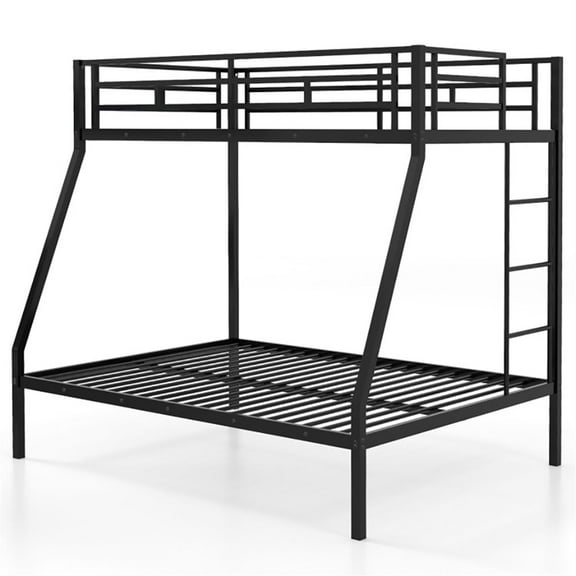 Demi Bonn Twin Over Full Bunk Bed with Safety Rail and Ladder, Twin Bunk Beds, Space-saving Metal Slatted Bed Frame, No Box Spring Needed, Black
