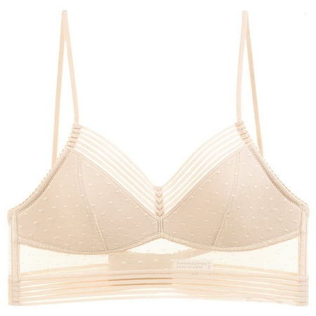 

Women Sexy Deep U Low Back Lace Bralette Thin Cup Polka Dot Bustier Top Sheer Mesh Wireless Seamless Solid Underwear Bra