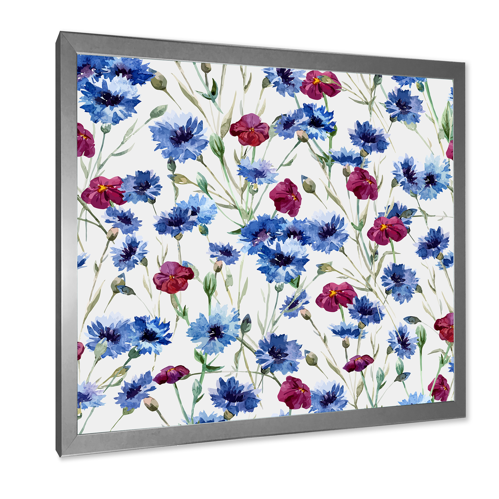 Designart 'Red and Blue Wildflowers' Traditional Framed Art Print