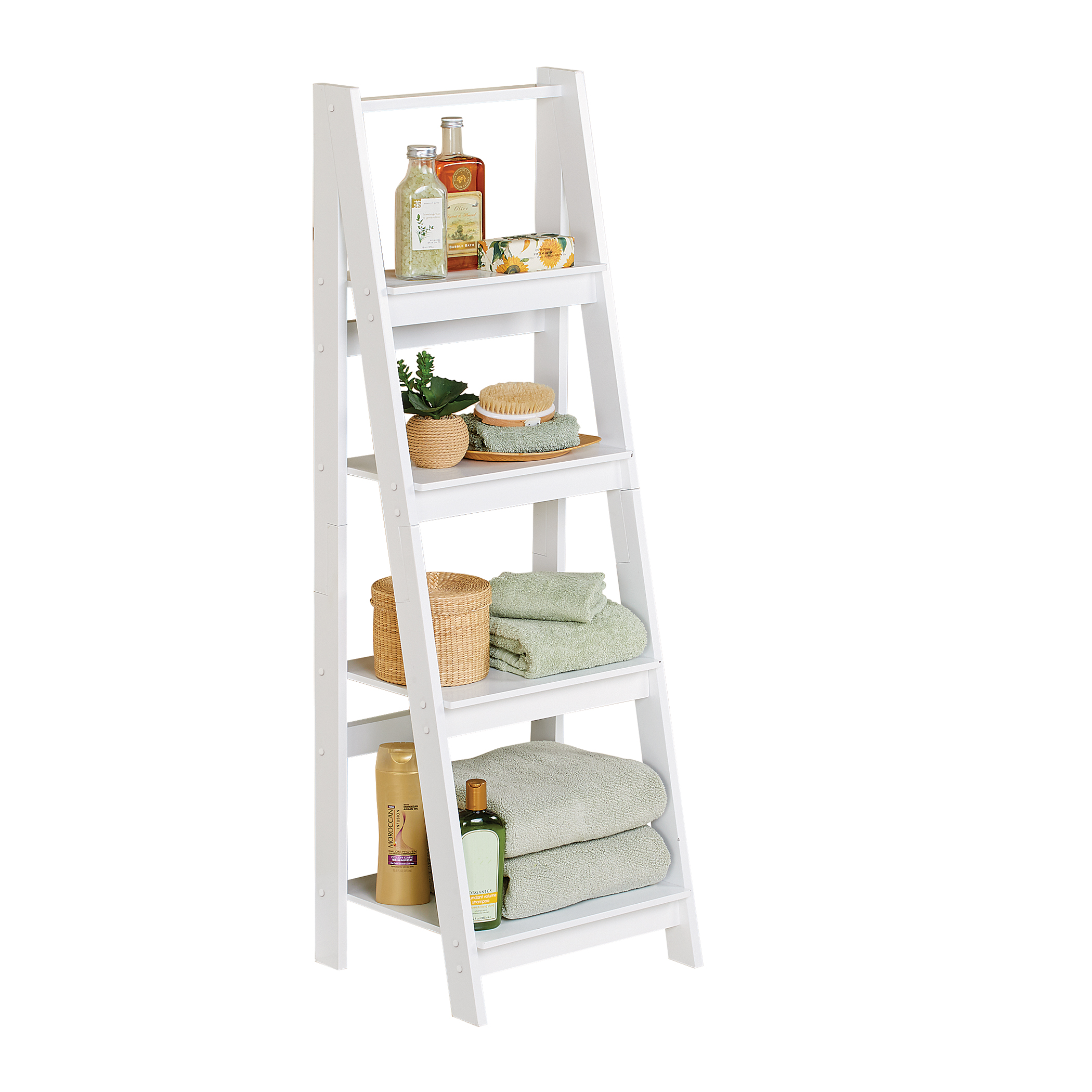 Collections Etc Wooden 4Tier Standing Ladder Shelf Unit
