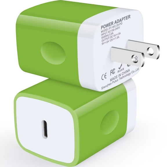 USB C Charger Block,2PCS AILKIN 20W PD Type C Block Chargers Wall Charger Block Fast Charging Charger Plug Power Adapter USB C Brick Cube,Green