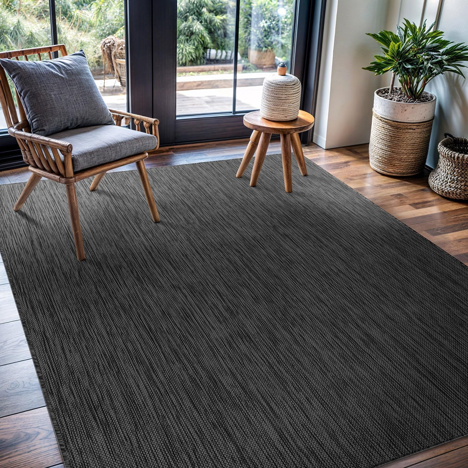 CAMILSON Solid Washable Waterproof Outdoor Indoor Area Rug Dark Gray 8x10