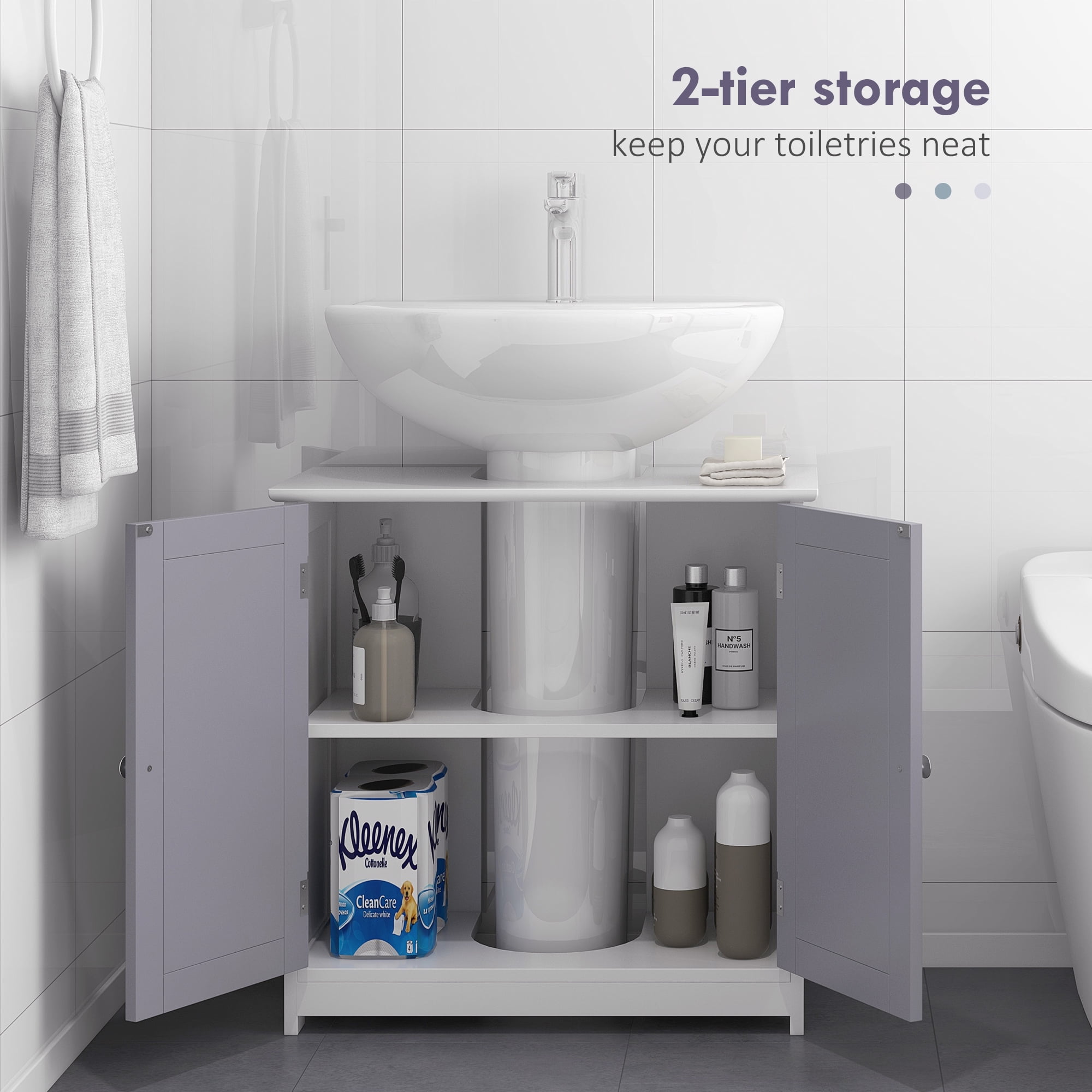 Homiyad Bathroom Vanities, Bathroom Sink Cabinets with U-Shape Cut-Out and Adjustable Internal Shelf, White and Gray