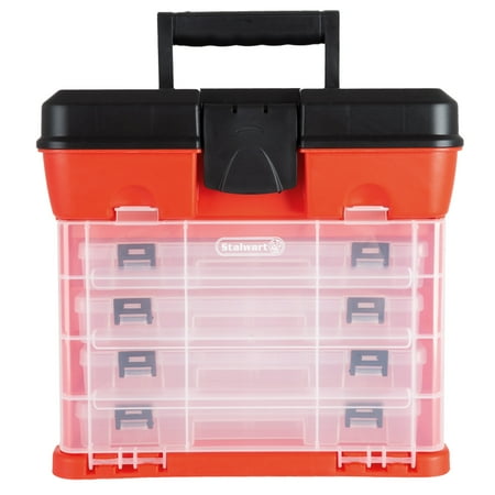 Stalwart Portable Tool Storage Box - Small Parts Organizer with 4 Trays