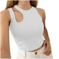 thumbnail image 2 of Wycnly Womens Tank Tops Summer Plain Crewneck Sleeveless T Shirts Sexy Hollowed Solid Knitted Ribbed Slim Fit Blouse Vest White s Clearance Under $5, 2 of 7