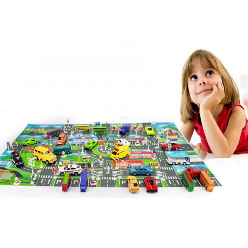 Play Kids Baby Learn and Have Fun Safely Children Educational Road Traffic Play Mat Kids Carpet Playmat Rug City Life Great for Playing with Cars and Toys for Bedroom Play Room Game Safe Area 