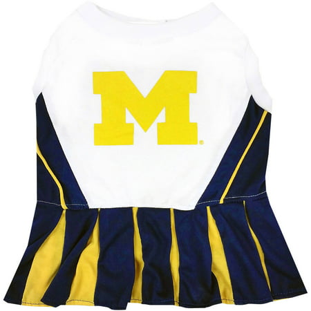 Pets First College Michigan Wolverines Cheerleader, 3 Sizes Pet Dress Available. Licensed Dog Outfit