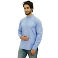 thumbnail image 5 of Atasi Ethnic Men's Blue Short Kurta Mandarin Collar Cotton Tunic Shirt-XX-Large, 5 of 8