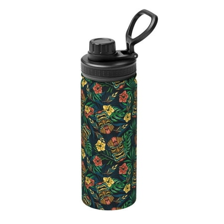 

Tebeau Hawaiian Tribal Mask Print Water Bottle 18oz Sports Insulated Kettle Stainless Steel Outdoor Drinking Bottles Fashion Travel Cup