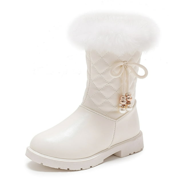 Girls' Autumn and Winter Snow Boots Platform Soles Non Warm Comfort Solid Color Bow Side Zip Boots