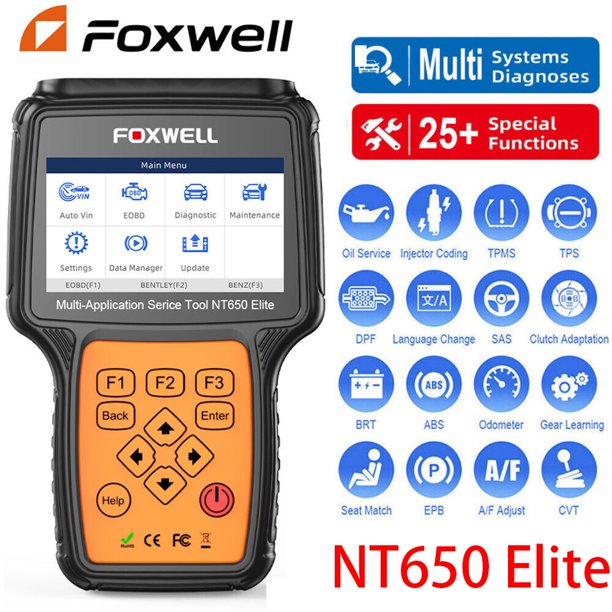 Foxwell NT650 Elite Car OBD2 Scanner Reader ABS EPB DPF TPS Battery Oil Light 26 Reset Tool - Walmart.com
