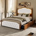 thumbnail image 4 of ANPOO Queen Wood Bed Frame with 51.2" Tall Tufted Headboard & Roman Column Design, Sturdy Platform Bed with 2 Drawers & LED Light & Wooden Slats Support, No Box Spring Needed, 1000 lbs Capacity, 4 of 9
