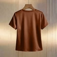 thumbnail image 5 of Ohufall Women's T-shirt Satin Pearl Crew Neck Soft T Shirts Short Sleeve Comfy Summer Fashion Tshirt, 5 of 5
