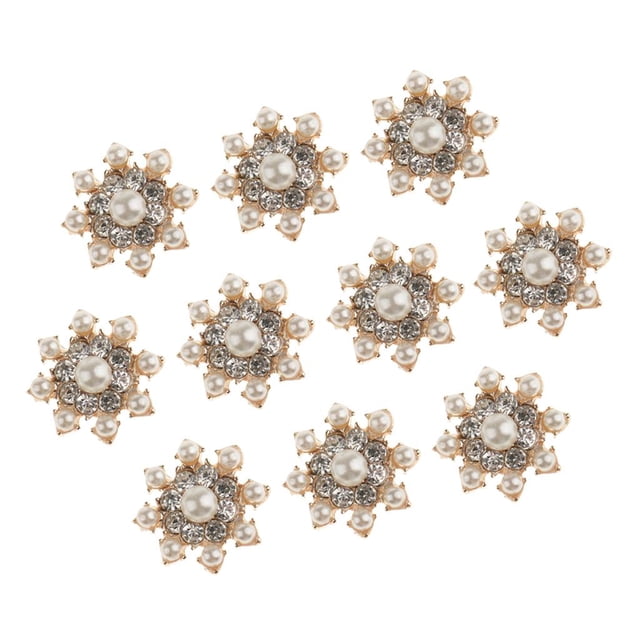 10 botones de cristal con forma de copo de nieve y diamantes de imitación para manualidades (parte trasera plana). Oro