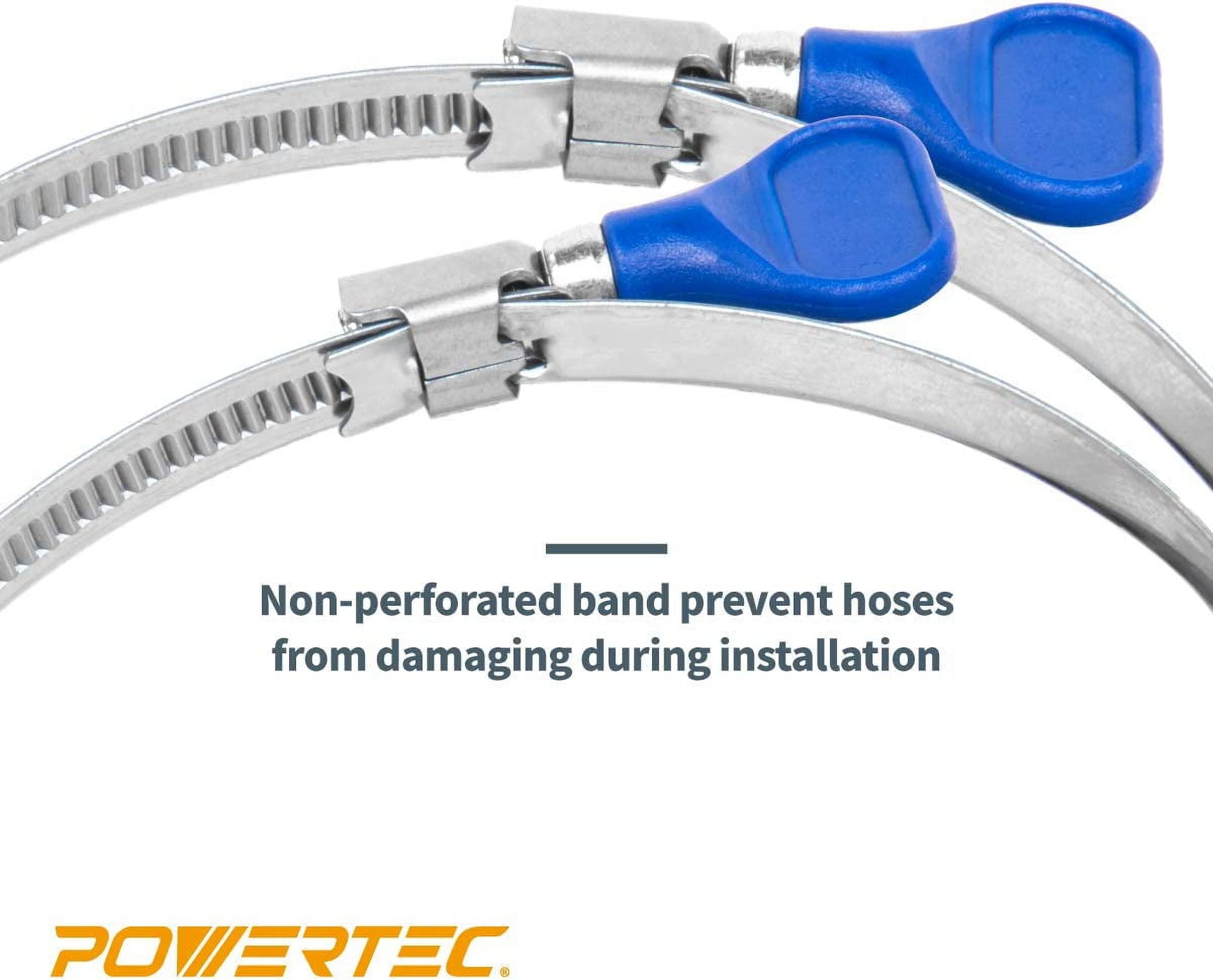 POWERTEC 10PK 6 Inch Key Hose Clamp, Thumb Screw Key Adjustable Stainless Steel Hose Clamps for Dust Collection, Dust Collector and Dryer Vent Hose, Pipe Clamp, RV Clamp, Worm Gear Clamp, 70250-P2