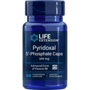 Life Extension Pyridoxal 5'-Phosphate CapsVitamin B6, 100 mg, Bioactive B6 for cardiovascular, kidney & nerve healthGluten-Free, Non-GMO, Vegetarian60 Vegetarian Capsules