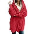 thumbnail image 5 of SDNall Women'S Fleece Jackets & Coats Solid Color Casual Plush Cardigan Long Sleeve Pockets Coat Tops Fleece Cardigans for Women (Red, Sizes S-XXXXXL), 5 of 9
