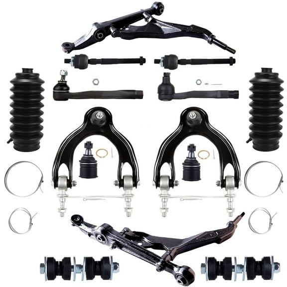 cciyu Upper Lower Control Arm & Ball Joint Inner Outer Tie Rods Sway Bars Steering Rack Boot Compatible fit 1992-1995 for Honda Civic 1993-1997 for Honda Civic del Sol 14pcs Suspension Kit