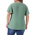 thumbnail image 3 of Agnes Orinda Plus Size t Shirt for Women Crew Neck Loose Fit Ruffle Sleeve Summer Hollow Casual Tops Blouse 2X Green, 3 of 6