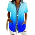 thumbnail image 3 of Sentmoon Tunique en Denim pour Femmes Coupe Ample Chic Manches Courtes Col à Revers Boutonnée Coupe Ample Couleur Dégradée Extensible Hauts d'Été pour Femmes Confortable P-2TG, 3 of 6