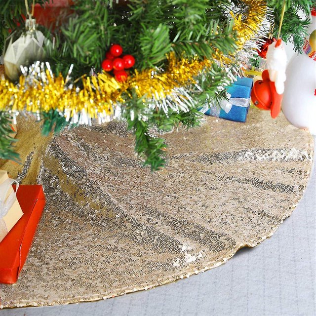 Faldas de árbol de Navidad redondas de 24 pulgadas doradas y brillantes
