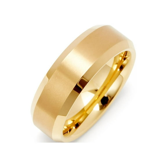 Men's Brushed Gold 8mm Tungsten Ring Wedding Band, Ring Sizes 9 to 13