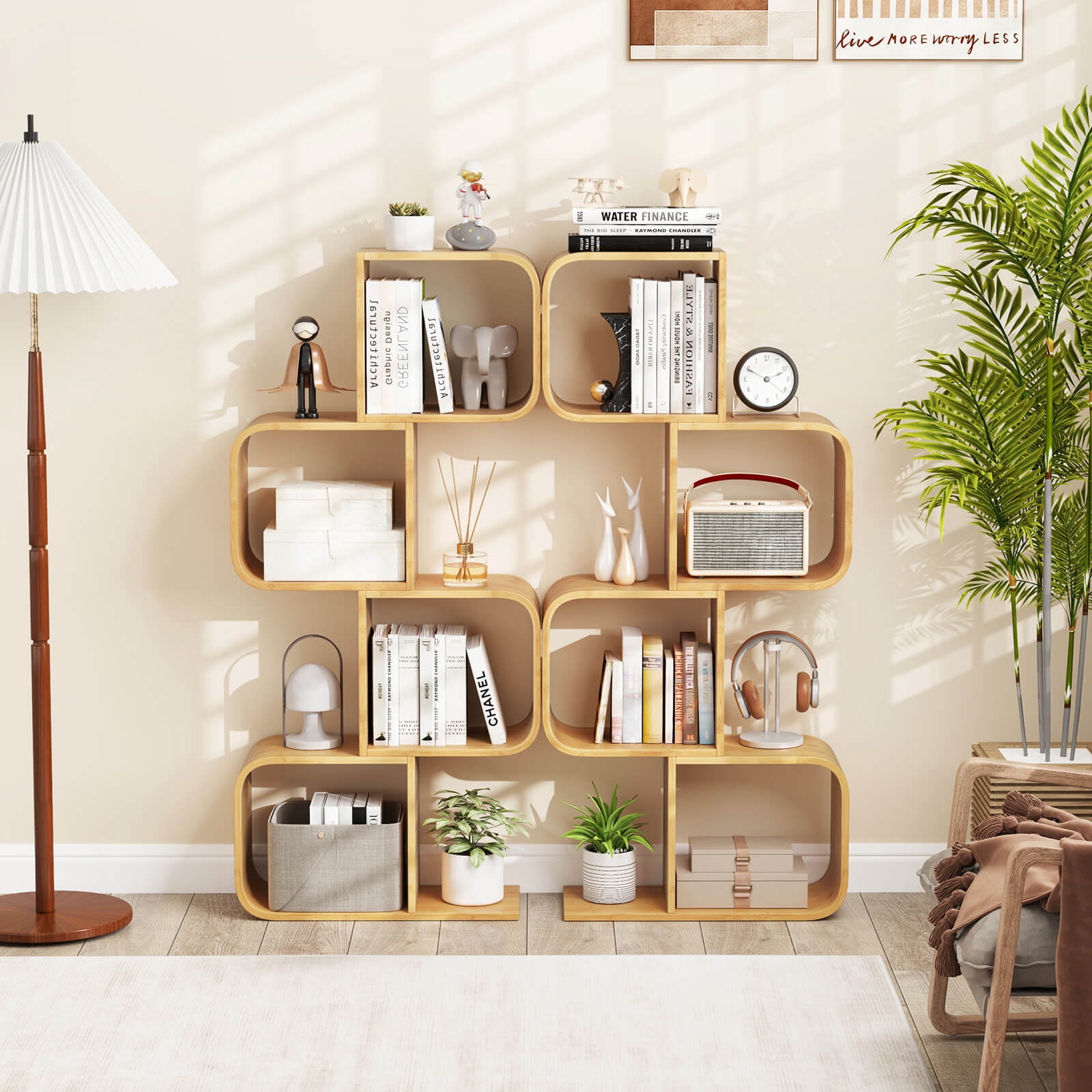Costway 2 PCS 4-Tier S-Shaped Bookcase with 4 Open Cubes Geometric Corner Display Shelf