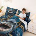 thumbnail image 3 of Castle Fairy Gallery Great White Shark Queen Sheets 4 Pieces,Ornate Gold Frame Underwater Print Queen Sheet Sets,Navy Gold,1 Fitted Sheet,1 Flat Sheet and 2 Pillowcases, 3 of 6