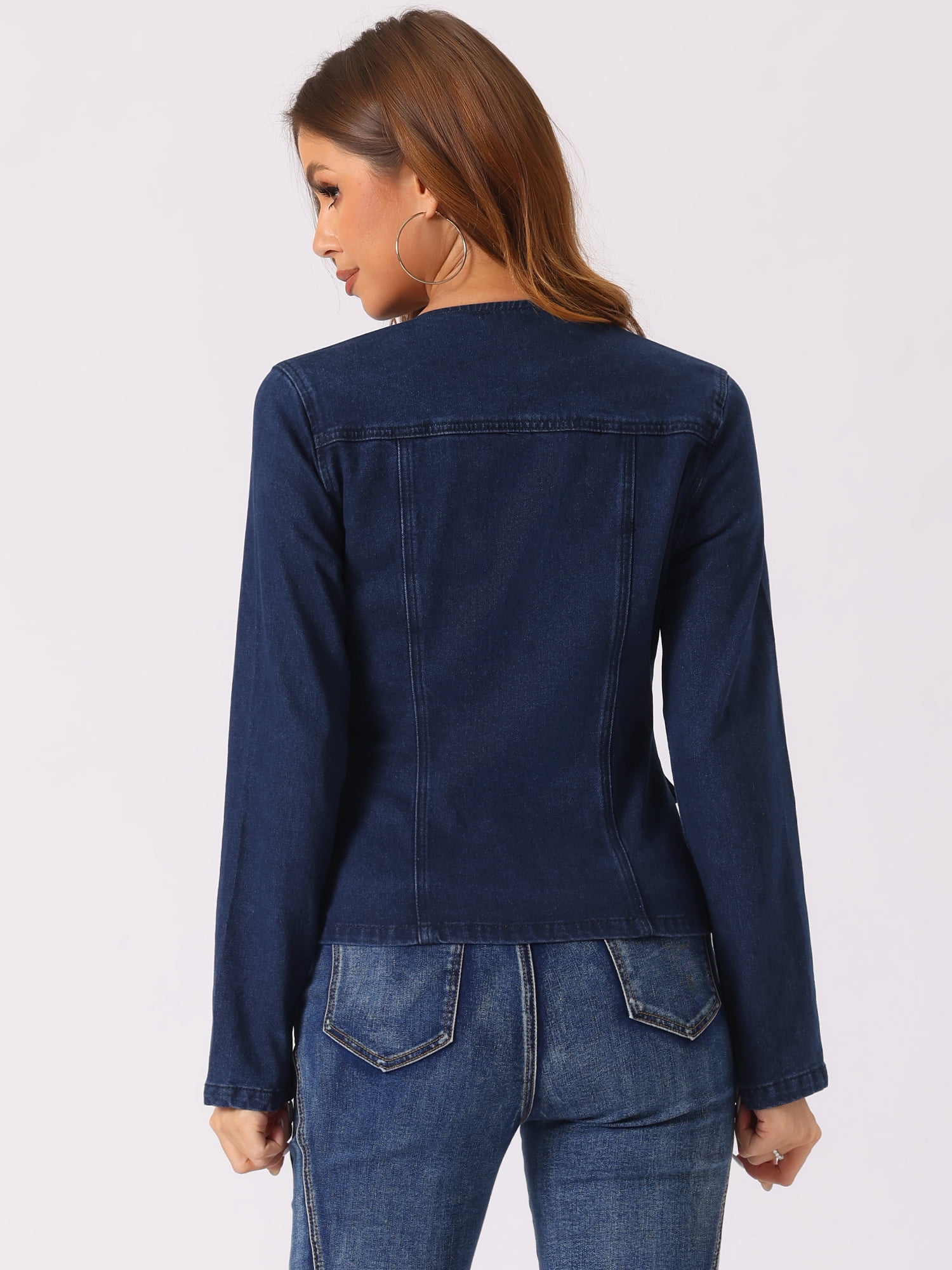 DARING DIVA Women's Lapel Collar Jean Jacket One Button Work Denim Blazer XL Deep Blue