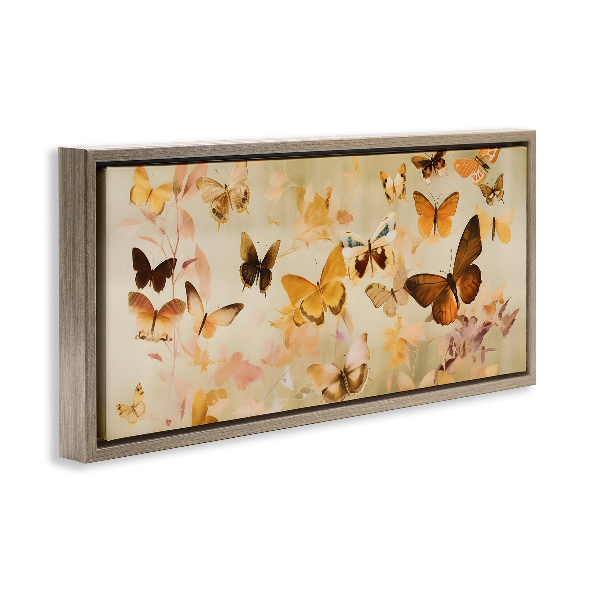 Stupell Industries Neutral Butterfly Array Animals & Insects Painting Brown Floater Framed Canvas Art Print Wall Art, 31 x 14