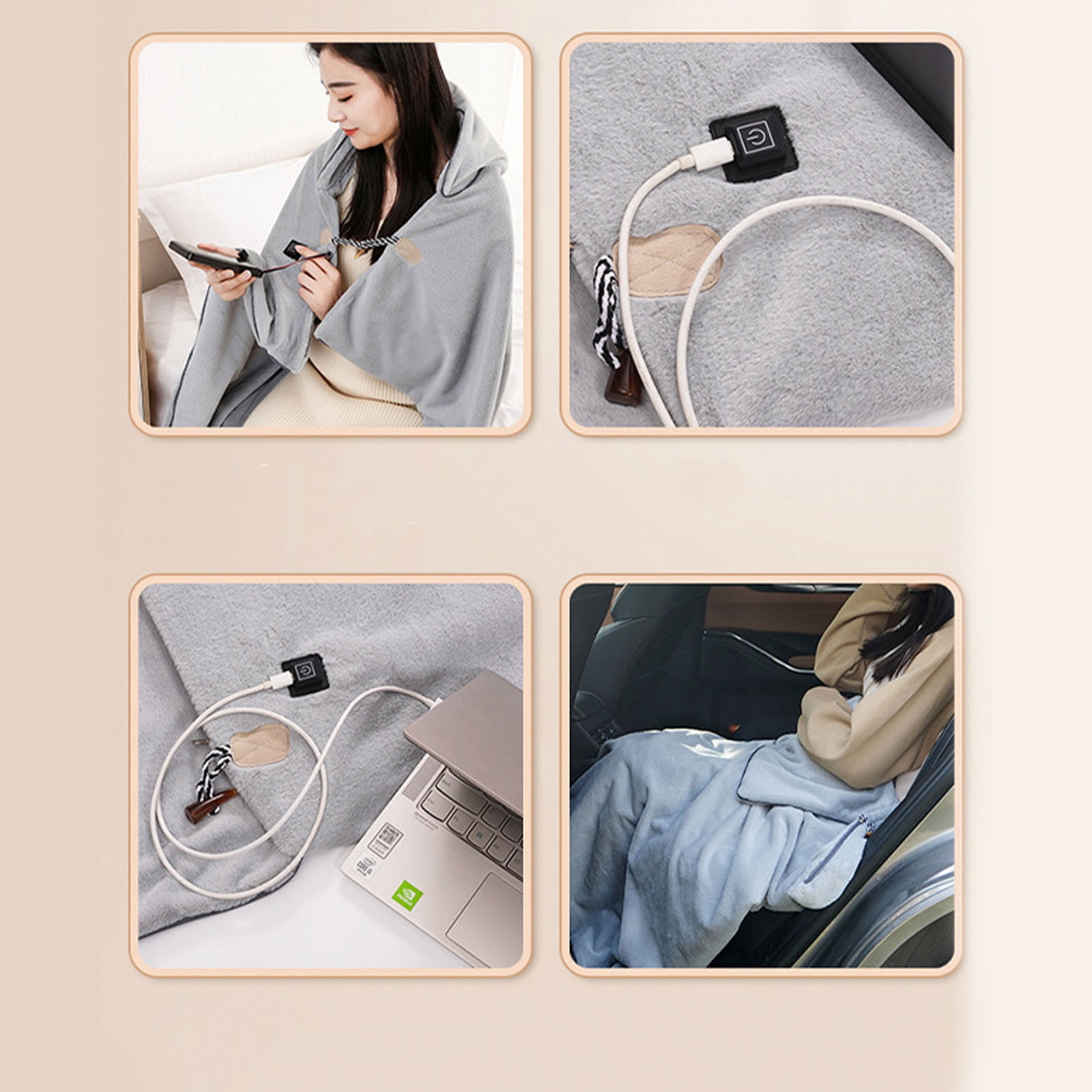 DAMAI Functional USB Heated Blanket Shawl with 3 Heat Settings & Overheat Protection, Portable Microfiber Heating Blanket for Travel, Camping, Bed - Winter Gifts for Women, Grey
