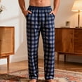 thumbnail image 3 of Mens Pajama Pants Cotton Drawstring Plaid Lounge Sleep Pants Baggy Elastic Waist Wide Leg Pj Bottoms Navy XL, 3 of 5