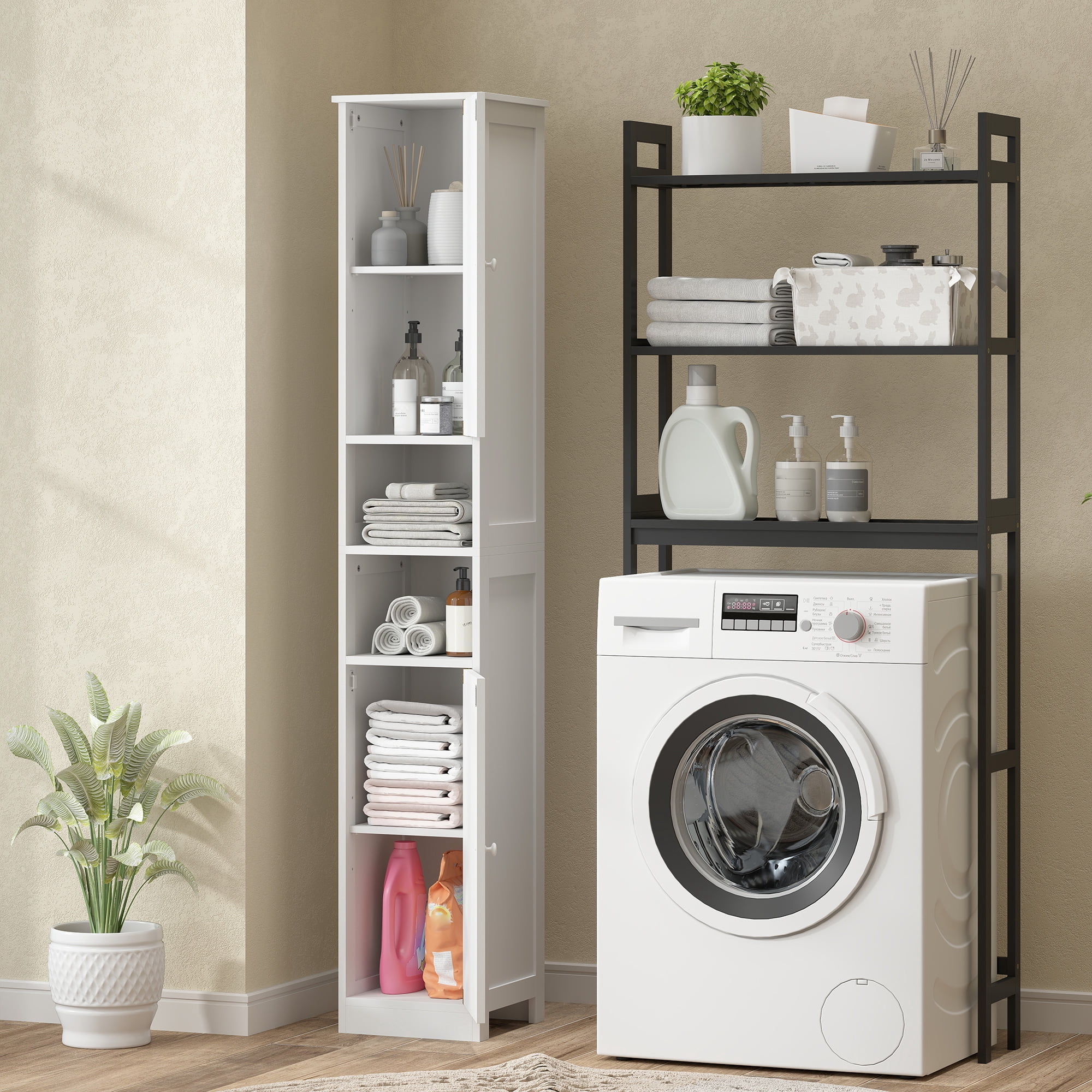 HOQBN Narrow Tall Bathroom Storage Cabinet, 70" Slim Freestanding Bathroom Cabinet with Adjustable Shelves, Open Shelves