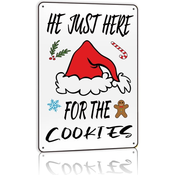 Christmas Wall Decorations Indoor Vintage Christmas Signs for Living room, Man Cave, Kitchen, Bar Dining room,bedroom, Funny Novelty Metal Tin Sign He Just Here For The Cookies 8x12 In