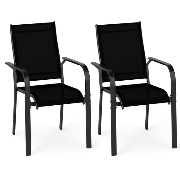 Gymax Patio Dining Chairs Set of 2 w/Metal Frame Breathable Mesh Fabric Backrest