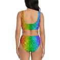 thumbnail image 3 of Wukai Glitter Rainbow Women's Bikini Set Two Piece,wimsuit High Waisted V Neck Twist Front Adjustable Spaghetti Straps Bathing Suit-X-Large, 3 of 7