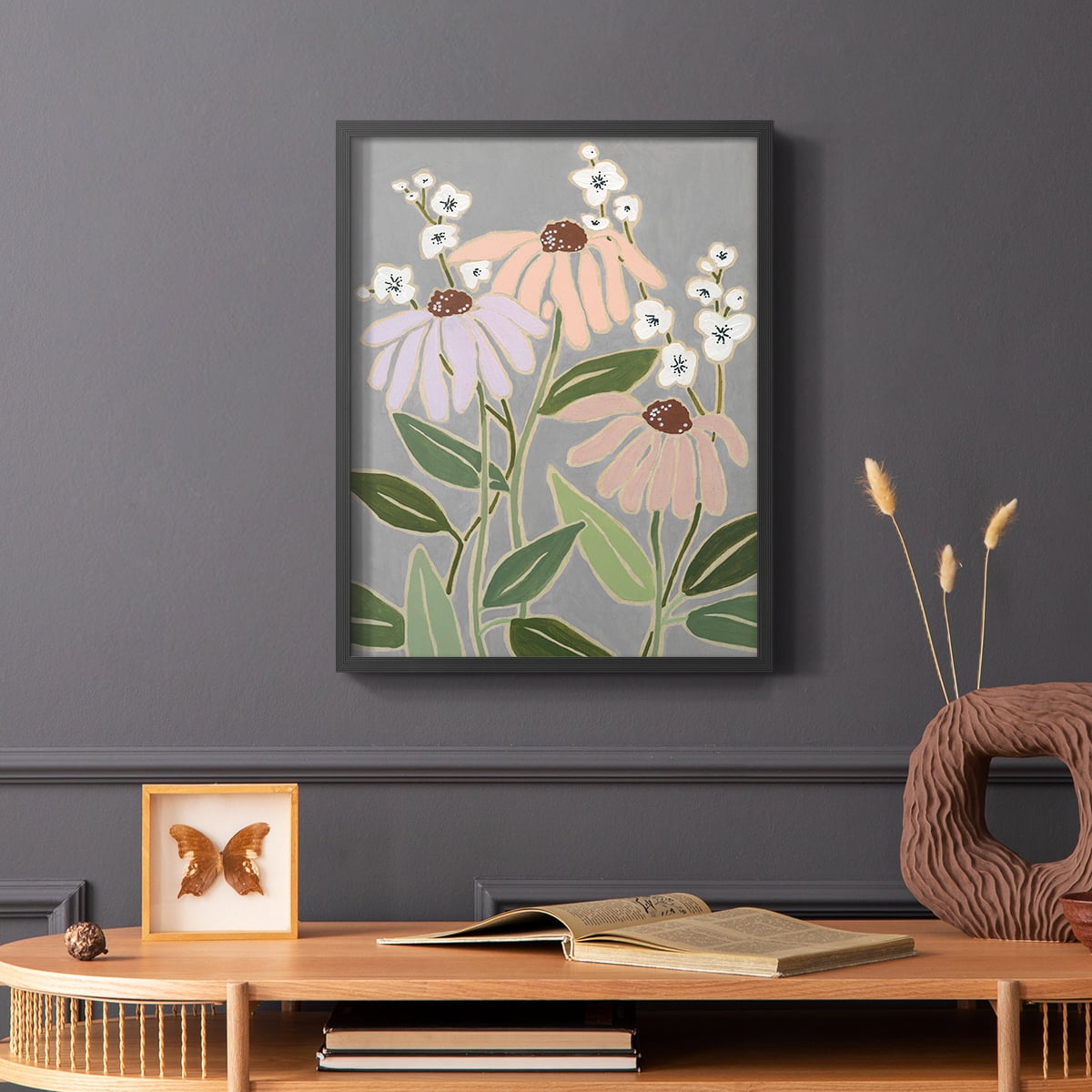 Woodblock Floral I Framed Print - Solid Wood in Single Picture Frame Solid Wood 2 Framed Print