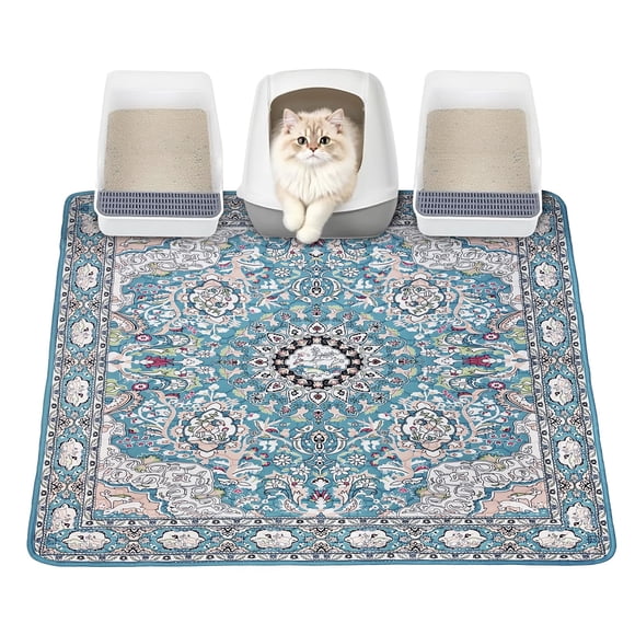 YOSEPATI 2 PCs 104x92 cm Cat Litter Mat, Washable Kitty Litter Trapping Mat, Reusable Litter Mats for Cats, Waterproof & Non-Slip Compatible with Cat