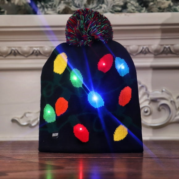 Christmas Hat Knit LED Light Hat For Unisex Winter Pom Pom Hats, Holiday Party Beanie Cap Xmas Gifts MulticolorChristmas Knitted Santa Hats Christmas Plush Hats Warm Thick Santa Hat for Christmas Par