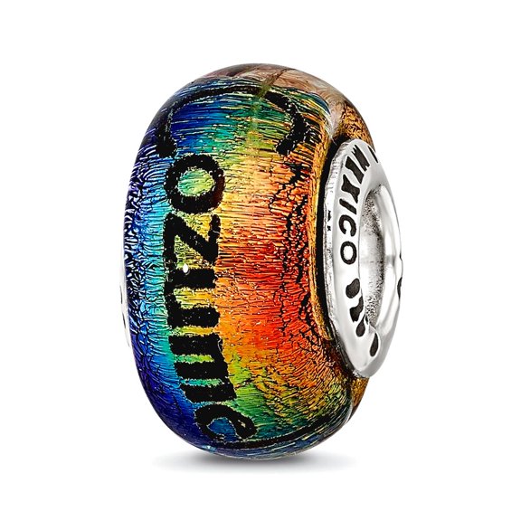 925 Sterling Silver Reflections Cozumel Orange Dichroic Glass Bead Charm 12.73x9.09mm Wide Pendant Necklace for Women