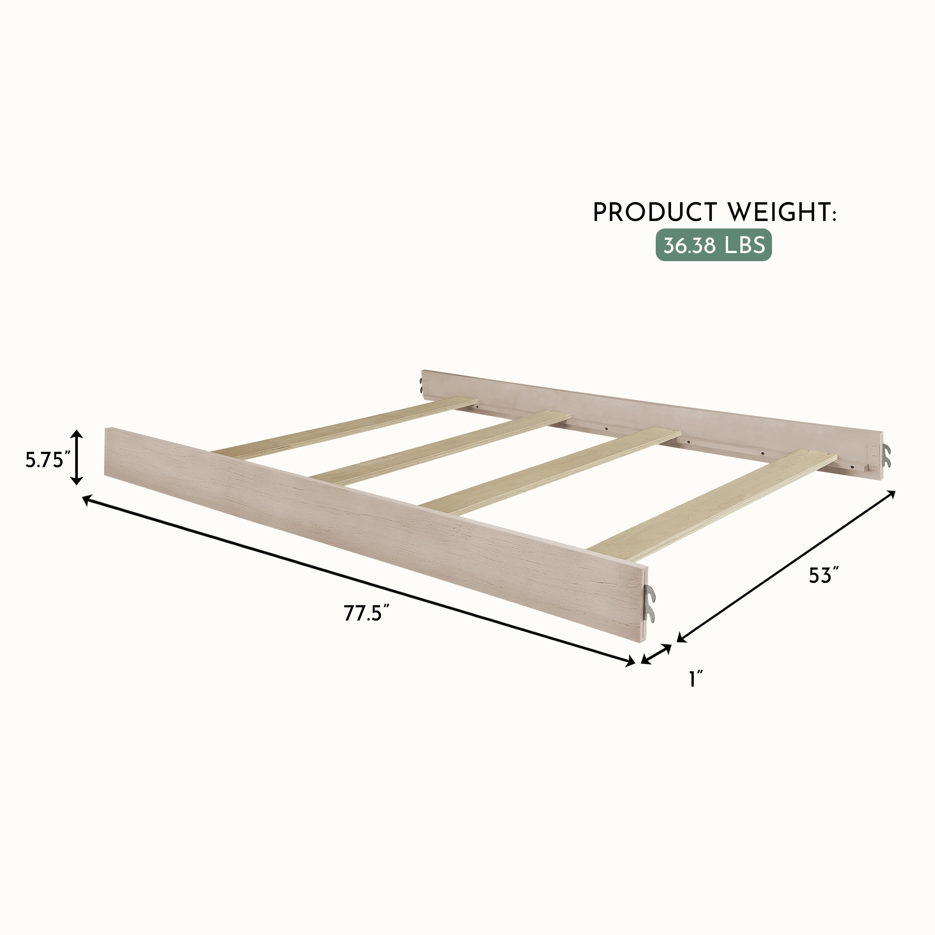 Evolur Convertible Crib Wooden Full Size Bed Rail, Sand Castle Oak